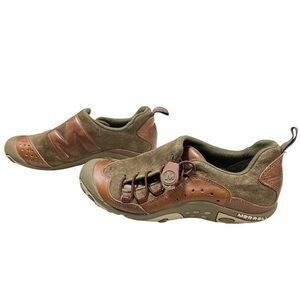 Merrell Bria Olive Green Suede Leather Bungee Lace Slip on Shoes